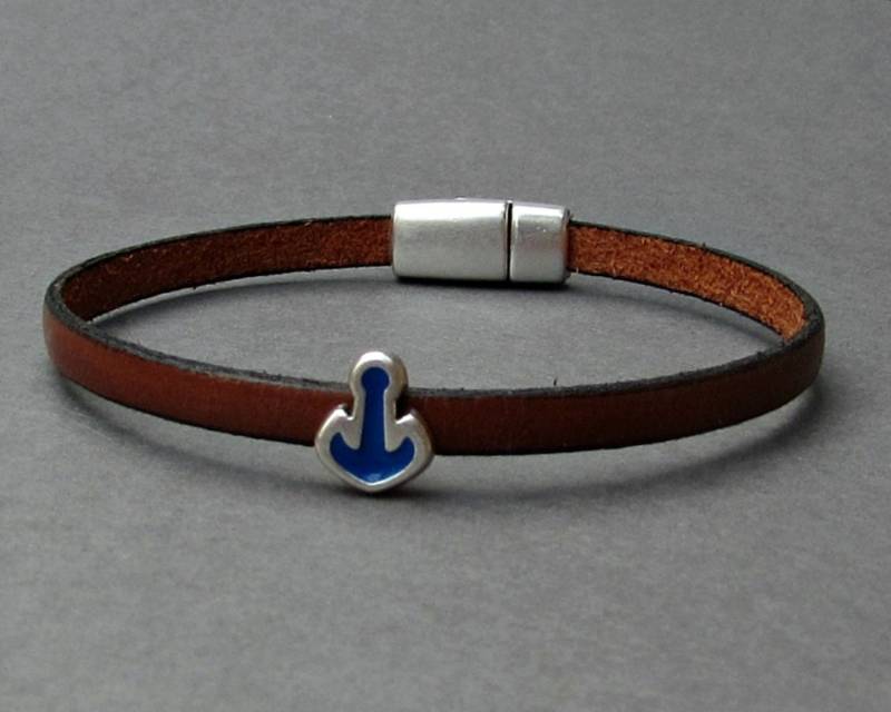 Blue Anchor Herren Lederarmband Braun & Schwarz, Versilberter Verschluss von GUSFREE