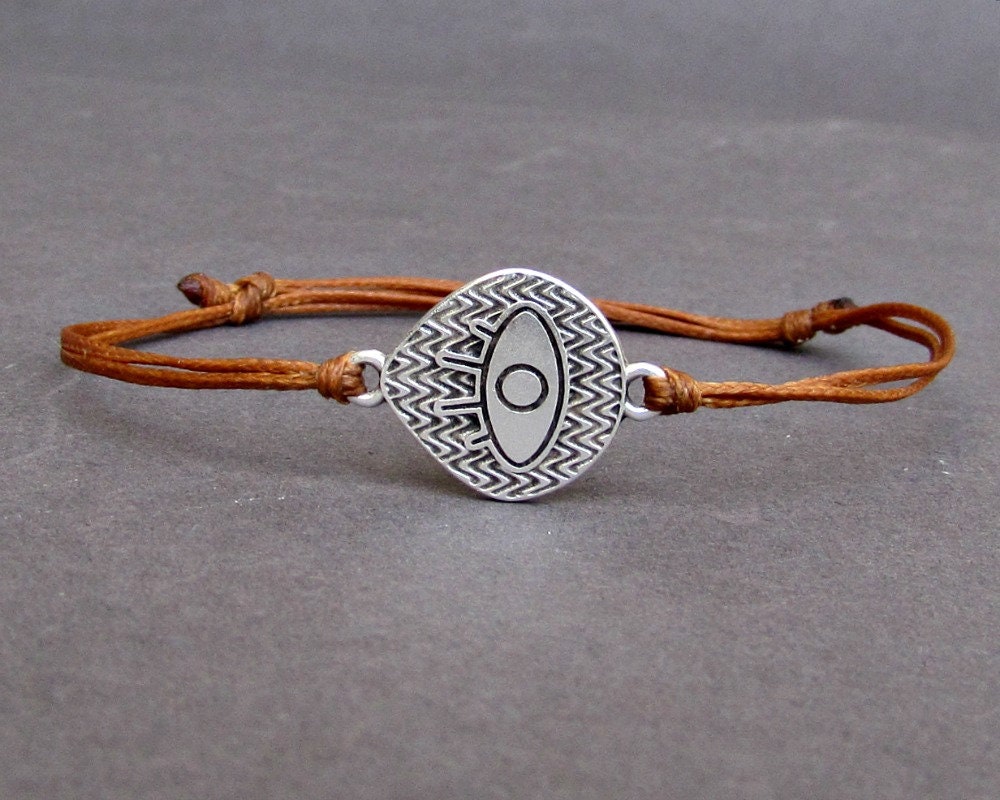 Boho Auge, Herren Armband, Silber Auge Charme, Schnur Armband Für Männer, Geschenk Ihn, Bestfriend Schmuck, Verstellbar von GUSFREE