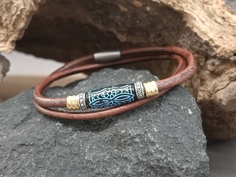 Boho Leder Perlen Armband Unisex Hippie Stil von GUSFREE