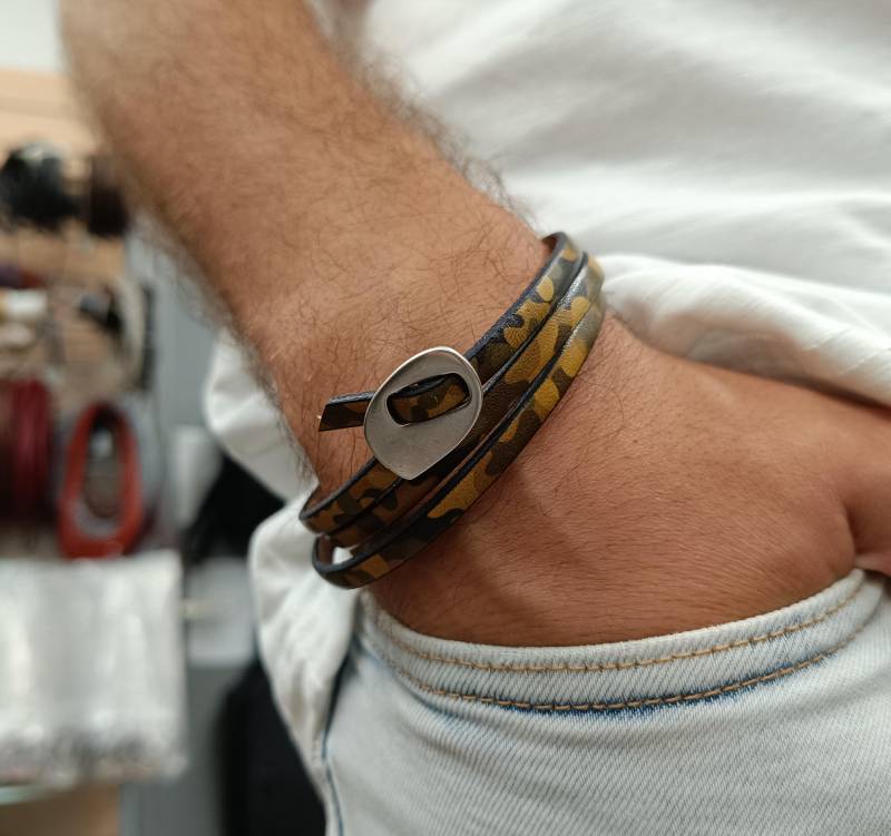 Boho Bedrucktes Leder Wickelarmband Unisex Motiv Versilbert von GUSFREE