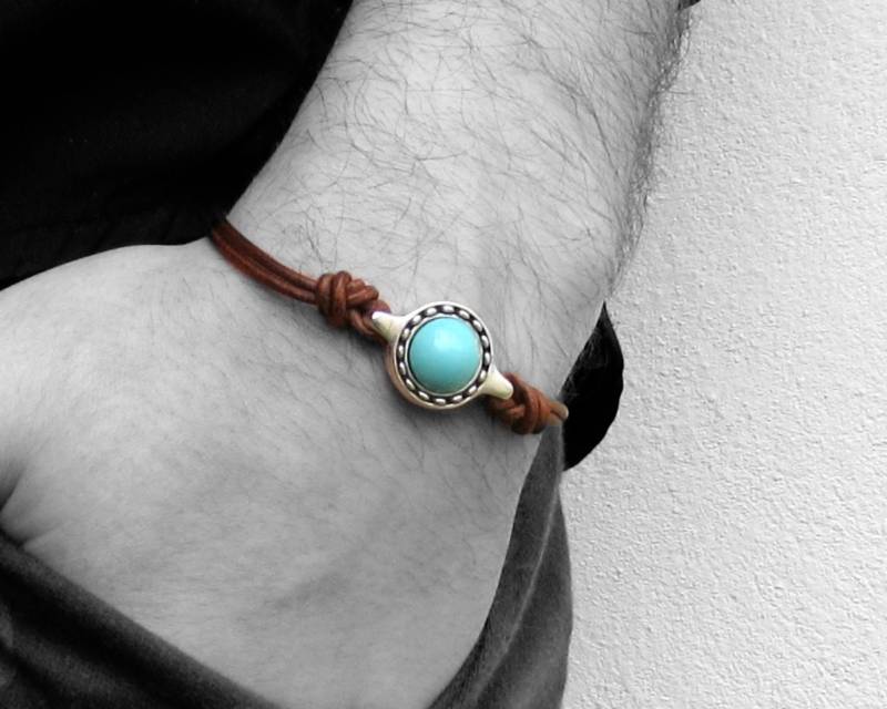 Edelstein Lederband Armband Unisex Verstellbar Versilbert von GUSFREE