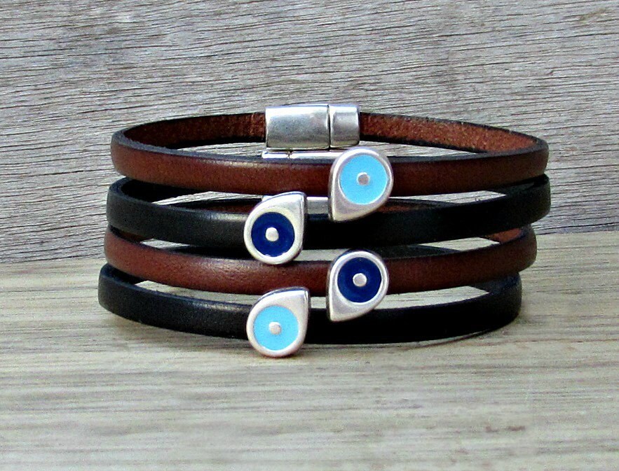 Evil Eye Armband Herren Leder Manschette Angepasst Auf Ihr Handgelenk von GUSFREE