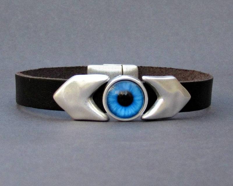 Herren Leder Evil Eye Armband Silberpfeil Manschette, Magnetverschluss von GUSFREE