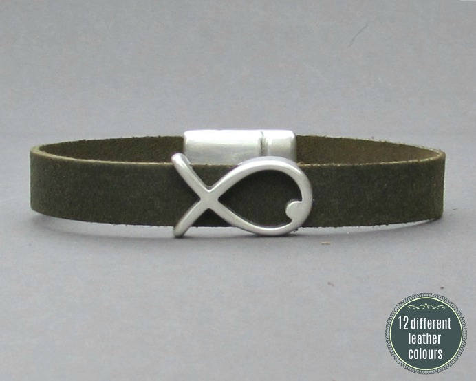 Fisch Leder Herren Armband Versilberte Armspange, Maßgeschneidertes Armband von GUSFREE