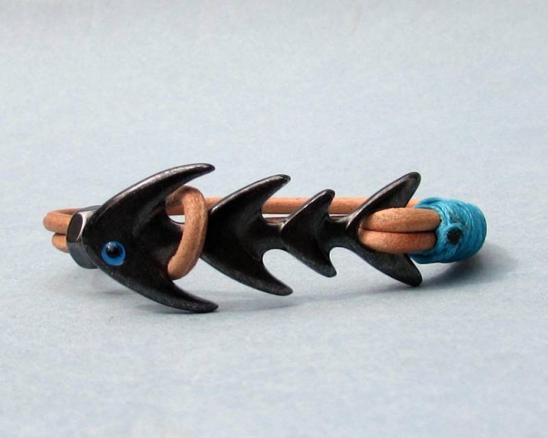 Gunmetall Fischgräte Leder Herren Armband Armspange Nach Maß von GUSFREE