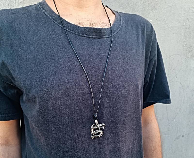 Herren Drachen Halskette Silber Charm An Verstellbarer Leder Schnur von GUSFREE