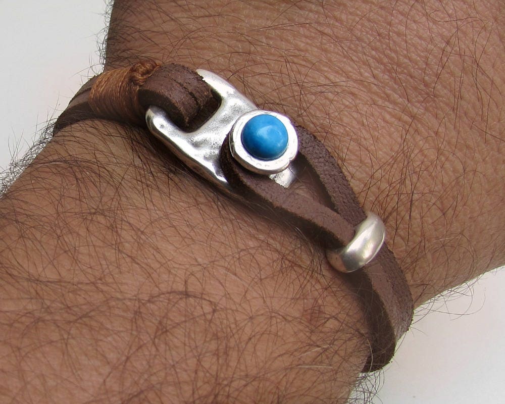 Herren Lederarmband Gehämmert Edelstein Silber Armband Auge Tiger, Onyx, Sodalith, Schneeflocke, Achat von GUSFREE