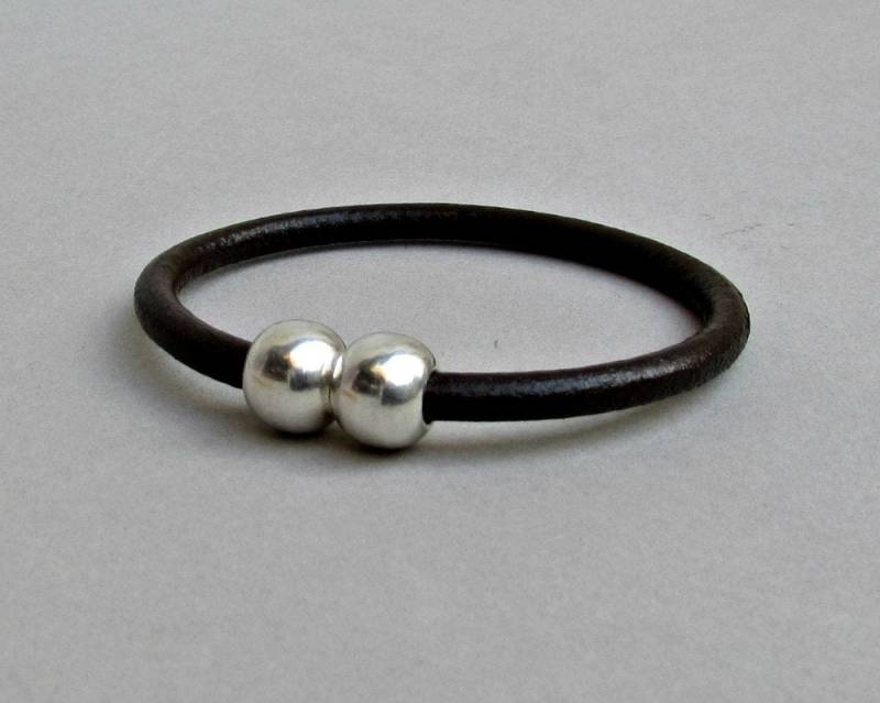 Herren Lederarmband Braune Kordel, Antik Silber Magnetverschluss von GUSFREE