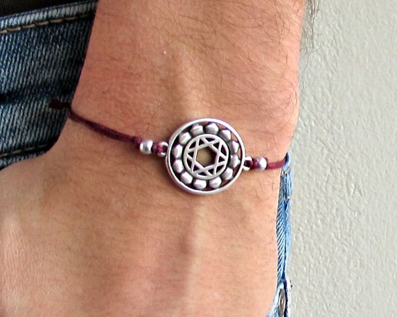 Herz-Chakra, Herren Armband, Silber Herz Chakra Charme, Schnur Armband Für Männer, Geschenk Ihn, Bestfriend Schmuck, Verstellbar von GUSFREE