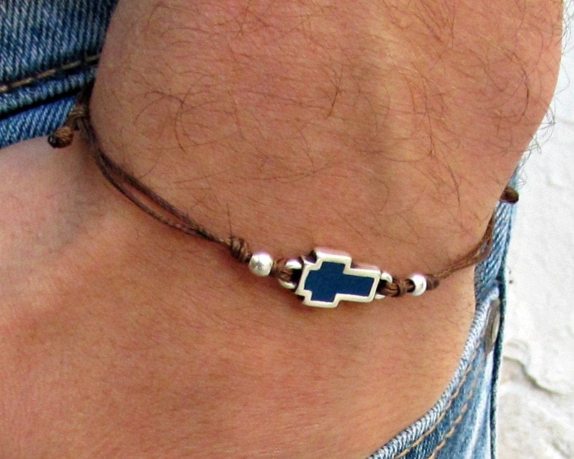 Kreuzschnur Armband, Herren Silber, Blaues Kreuz, Armband Für Männer, Geschenk Ihn, Schmuck, Verstellbar von GUSFREE