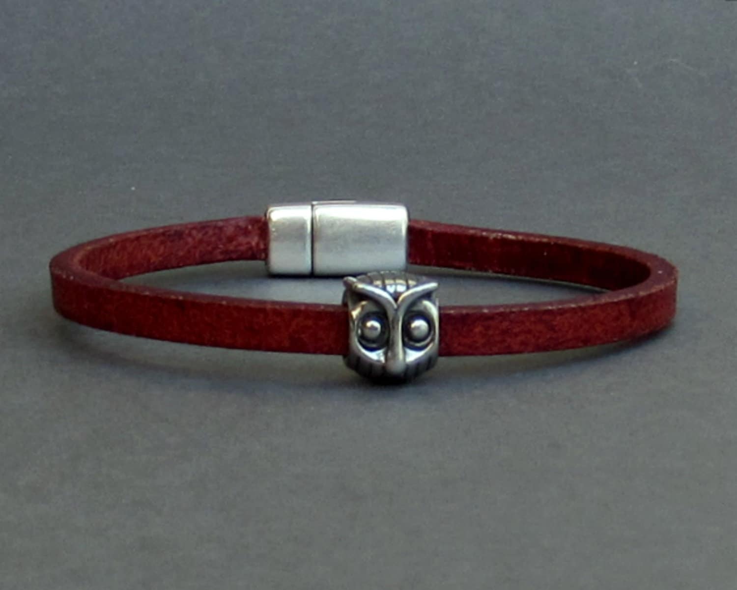 Lederarmband Eule, Für Männer, Lederarmband, Versilbertes von GUSFREE