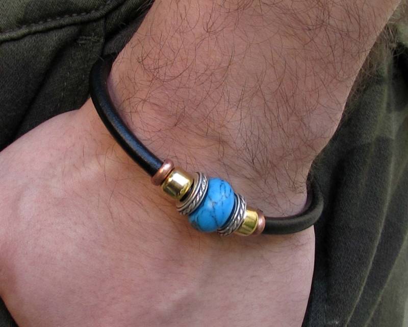 Türkis Perlen Leder Armband Herren Schmuck von GUSFREE