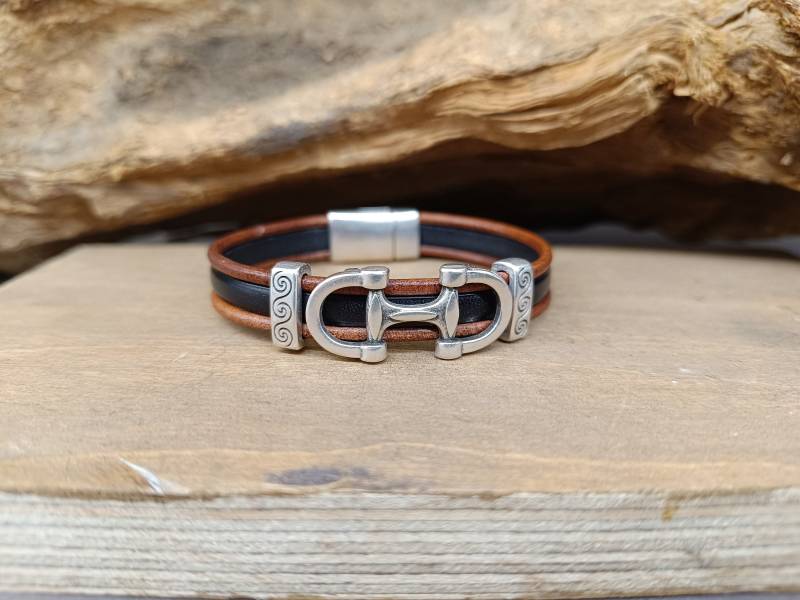 Unisex Schwarz & Braun Leder Armband Herren Armreif von GUSFREE