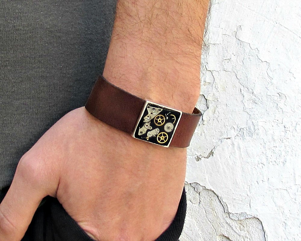 steampunk Herren Leder Armband Manschette Unisex Angepasst An Ihre Wristfathers Tagesgeschenk von GUSFREE