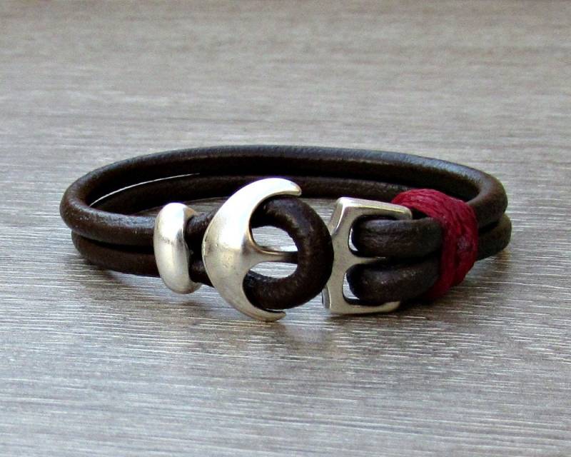 Echtsilber Anker Lederarmband - Personalisierte Herren Armspange von GUSFREE