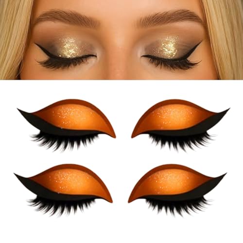 2 Paar Lazy Eye Shadow Eyelash Patch, Lazy Eye Shadow Wimpernpatch, Glitzer-Lidschatten-Aufkleber Mit Wimpern, 2-in-1 wiederverwendbare Lidschatten- und Wimpern-Makeup-Sticker, Kein Kleber (Orange) von GUSHE