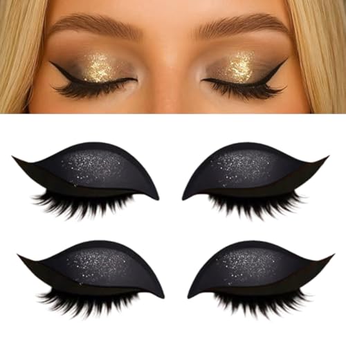 2 Paar Lazy Eye Shadow Eyelash Patch, Lazy Eye Shadow Wimpernpatch, Glitzer-Lidschatten-Aufkleber Mit Wimpern, 2-in-1 wiederverwendbare Lidschatten- und Wimpern-Makeup-Sticker, Kein Kleber (Schwarz) von GUSHE
