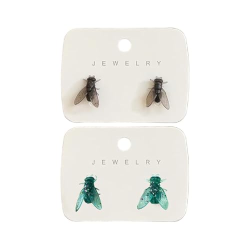 2 Paar Realistic Fly Earrings, realistische Fliegen-Ohrringe, Simulation Mini Personalisiert Fliegen Ohrstecker, Lustige Fliegen Tier Ohrringe Schmuck Für Frauen Halloween Ohrsteckers (Mix) von GUSHE