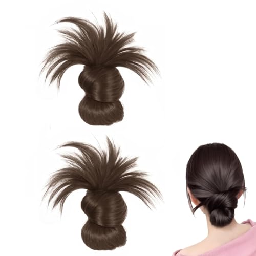 2 Stück Clip-on Feathered Bun Perücke, Clawclip Messy Bun Haarteil, Unordentlicher Dutt Haarteil Klammer, Mini Messy Bun Haarteile mit Klammer, Clip-On Feathered Bun Wig für Damen Mädchen (Hellbraun) von GUSHE