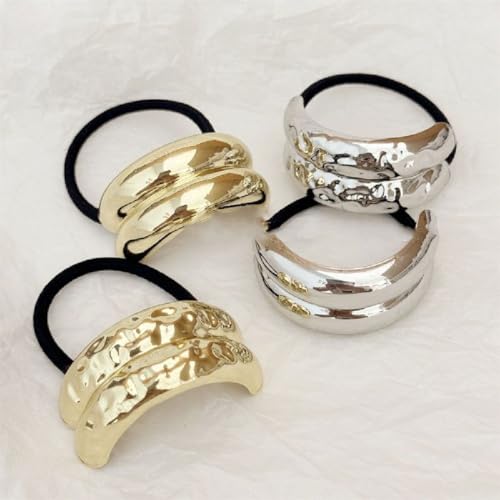 4 Stück Metal Hair Ties, Damen Haarmanschetten aus Metall, Metall Geometrische elastisch Haargummis, Metall Pferdeschwanz-Halter Haargummis, Mode Haar-Accessoire für Frauen und Mädchen (B) von GUSHE