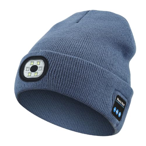 Bluetooth-Mütze mit LED-Licht & abnehmbaren Lautsprechern,LED-Licht Bluetooth Warm Hut,LED beleuchtete Bluetooth Beanie,wiederaufladbare USB-Laufmütze (DE/NL/SE/PL, Alphanumerisch, Einheitsgröße, E) von GUSHE