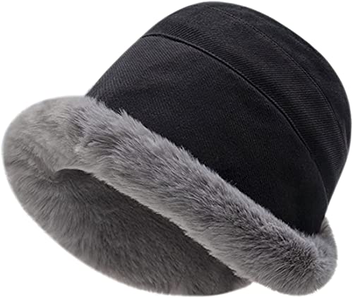 Extraordal Plus Velvet Thickened Fisherman Hat, Winter Fischerhüte für Damen, Wintermütze Fischerhut mit Fleecefutter, warme Fischermütze, Winter-Eimerhut für Damen Mädchen (Schwarz) von GUSHE