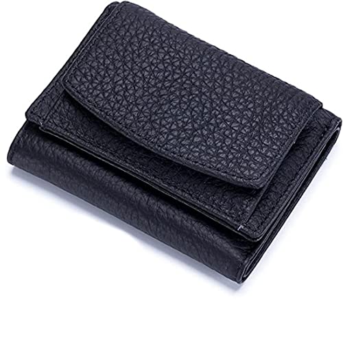 GUSHE Damen Faltbare Kurze Geldbörse, Damen veganes Leder Geldbörse, Kleiner Geldbeutel Damen, Frauen Portemonnaie mit Viele Kartenfächer, Unisex Anti-Credit Card Fraud Folding Mini Wallet (Schwarz) von GUSHE