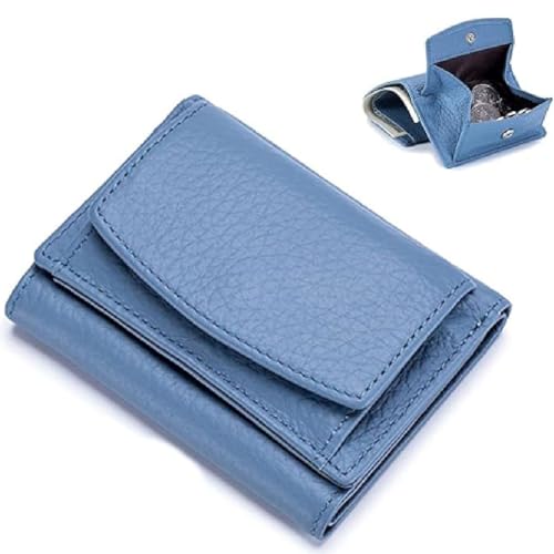 GUSHE Houtangduty Mini Wallet,Kleine Damen Geldbörse mit RFID Schutz,Leder Geldbeutel Damen,Mini Münzfach Portemonnaie Damen,Kleine Geldbörse Damen mit Münzfach,Geschenk für Mädchen und Frauen (Blau) von GUSHE