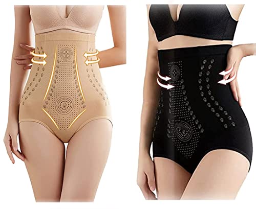 GUSHE IONSTech Unique Fiber Restoration Shaper, Damen Butt Lifter Unterhose, Hip Enhancer Shapewear,Elastisch Body Shaper, Bauchkontrolle Bauchweg Unterhose Hohe Taille Shapewear (Schwarz+Beige, XL) von GUSHE