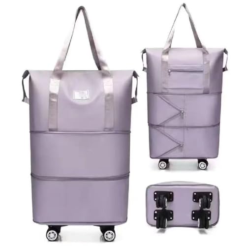 Kulken Travel Bag with Wheels, Reisetasche mit abnehmbaren Rollen, Erweiterbare faltbar Reisetasche, Rollgepäck, Handgepäck, Wochenendtasche mit großer Kapazität für Damen und Herren (Lila) von GUSHE