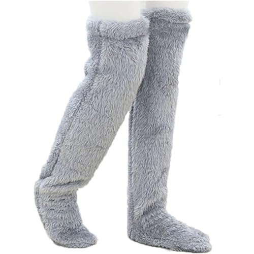 GUSHE Niedliche Pfotensocken-Hausschuhe, Damen Hausschuhe Socken, Flauschig Warme Socken, Verdickte Pantoffelsocken, rutschfeste Schlafsocken, Winter Plüsch Bodensocken für Mädchen Frauen (Hellgrau) von GUSHE