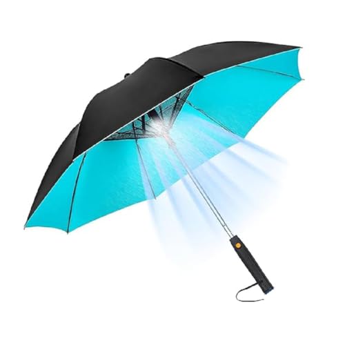 Misting Umbrella with Fan, Regenschirm Mit Fächer Und Nebel, 3-in-1 UV-blockierender Regenschirm Mit Ventilator, Tragbarer Kühlender Schirm Mit Ventilator, für Outdoor, Strand (Blau, Wiederaufladbar) von GUSHE