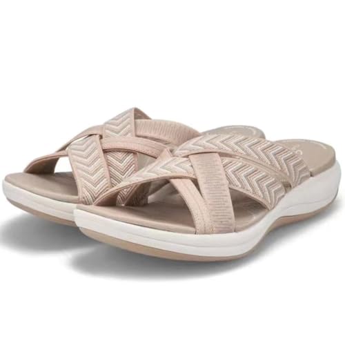 Orthotic Sandals for Women with Arch Support, Orthopädische Sandalen Damen, Bequeme Sandaletten mit Weiches Fußbett, Rutschfest Hausschuhe Sandals, Orthopädische Walking Slide für Frauen (Beige, 38) von GUSHE