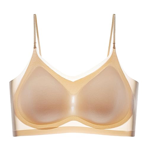 Ultradünner Sommer-Komfort-BH aus Eisseide in Übergröße,Ultradünner Eisseiden BH,Ice Silk Air Bra mit herausnehmbarem Polster,Atmungsaktiver und Leichter,Nahtloser BH für Schlafen Yoga (Beige, M) von GUSHE