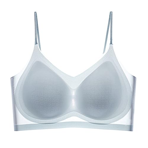 Ultradünner Sommer-Komfort-BH aus Eisseide in Übergröße,Ultradünner Eisseiden BH,Ice Silk Air Bra mit herausnehmbarem Polster,Atmungsaktiver und Leichter,Nahtloser BH für Schlafen Yoga (Blau, XL) von GUSHE