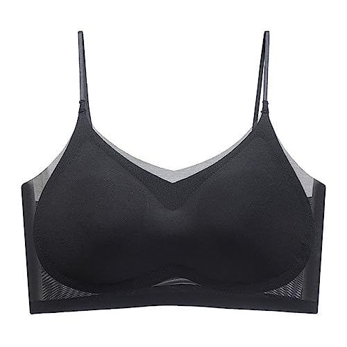 Ultradünner Sommer-Komfort-BH aus Eisseide in Übergröße,Ultradünner Eisseiden BH,Ice Silk Air Bra mit herausnehmbarem Polster,Atmungsaktiver und Leichter,Nahtloser BH für Schlafen Yoga (Schwarz, XL) von GUSHE