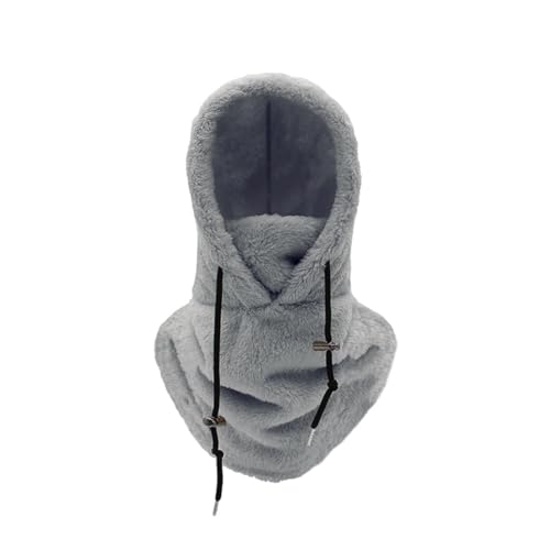 Warme Plüsch-Fahrradhaube,Warme Fleece Sturmhaube Winddichte Skimaske,Thermo-Fleece-Kapuze,Verstellbare Skimaske,Plüsch Nackenwärmer mit Kordelzug,Winter Gesichtsmaske für Herren Damen (1, Grau) von GUSHE