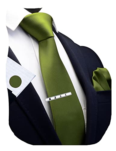 Gusleson Manschettenknöpfe mit Krawatte und Einstecktuch, 8 cm, einfarbig, olivgrün, general von GUSLESON