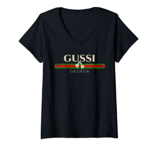 Damen GUSSI Gänse lustig Luxus Russland T-Shirt mit V-Ausschnitt Damen GUSSI Gänse lustig Luxus Russland T-Shirt mit V-Ausschnitt von GUSSI Gänse Russland