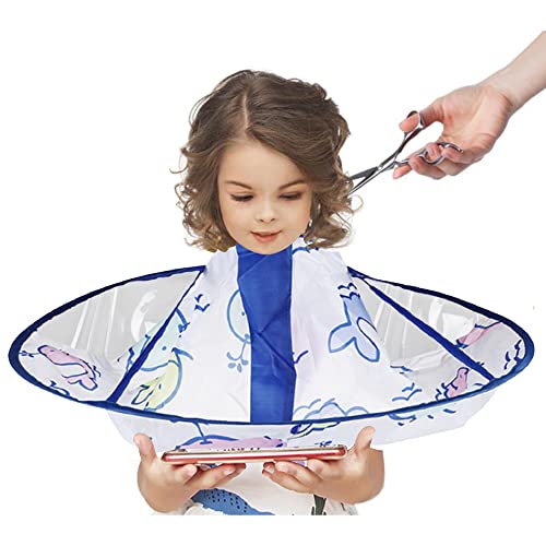 GUSTO 180° Transparentes Haarschnitt-Lätzchen für Baby Kinder Kinder Regenschirm-Design Friseur Umhang (Whales) von GUSTO