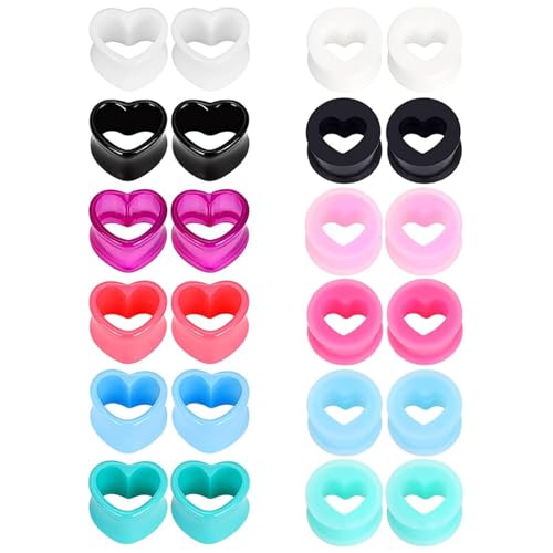 GUSXPPD 12 Paar Flesh Tunnel aus Silikon, 4-16mm Heart Extra Ear Expander Kit, Silikon Ohr Tunnel Set, Acryl Ohr Expander Extra, Ohr Piercing Schmuck für Frauen Männer (4MM) von GUSXPPD