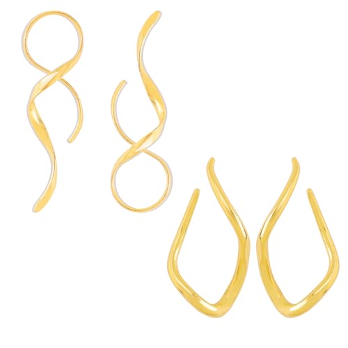 2 Paar Ohrringe Mit SpiralföRmigem EinfäDler, PersöNliches Ohrring-Set In Gold/Silber, Verdrehte, Gebogene Durchzieh-Ohrringe, Exquisite Ohrringe Mit EinfäDler FüR Frauen Als Geschenk (Gold 1) von GUSXPPD