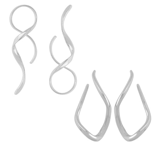 2 Paar Ohrringe Mit SpiralföRmigem EinfäDler, PersöNliches Ohrring-Set In Gold/Silber, Verdrehte, Gebogene Durchzieh-Ohrringe, Exquisite Ohrringe Mit EinfäDler FüR Frauen Als Geschenk (Silber 1) von GUSXPPD