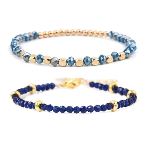 2 Stück Damen Kristall Perlen Armband, Mehrschichtiges Steine Armband, Boho Modeschmuck Armband Damen, Mehrschichtige Kristall Stein Perlen Armbänder, Stretch-Armband für Frauen Mädchen (Farbe B) von GUSXPPD