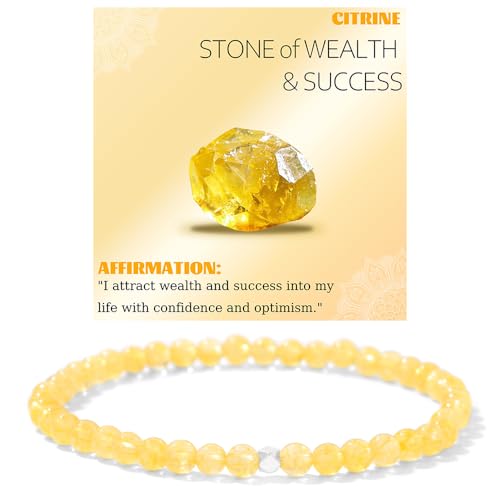 4mm Stretch Armband aus Echten Naturstein Perlen, Natursteinarmband, Armband Damen Perlenarmband für Muttertag Geburtstag Valentinstag Weihnachten Geschenke (Citrin) von GUSXPPD