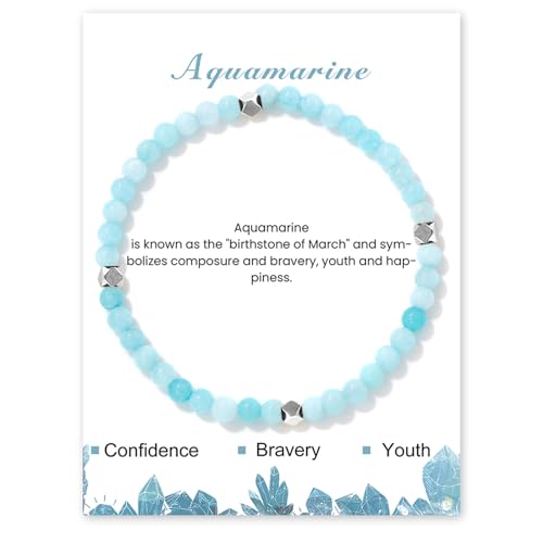4mm Stretch Armband aus Echten Naturstein Perlen, Natursteinarmband, Edelstein Armband Damen Perlenarmband für Muttertag Geburtstag Valentinstag Weihnachten Geschenke (Aquamarin) von GUSXPPD