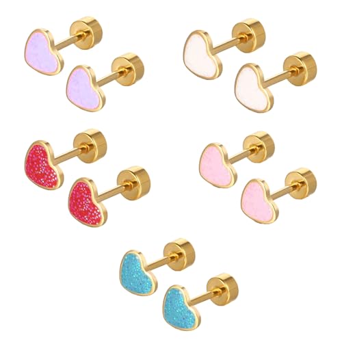 316L Ohrringe Set für Damen Mädchen, 5 Paar Herz Ohrstecker, Ohrringe Kleine Pailletten Ohrstecker, Hypoallergene Ohrringes, Geschenke Mädchen Knorpel Tragus Ohr Piercing Helix Piercings von GUSXPPD