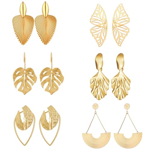6 Paar Goldene Statement Ohrstecker FüR Frauen, Geometrische üBertriebene Ohrstecker, Geometrische BläTter Ohrringe Piercing FüR Damen, Schmuckgeschenke FüR Frauen (Gold B) von GUSXPPD