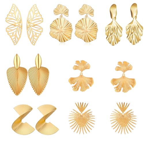 7 Paar Goldene Statement Ohrstecker FüR Frauen, Geometrische üBertriebene Ohrstecker, Geometrische BläTter Ohrringe Piercing FüR Damen, Gold Set Ohrstecker, Schmuckgeschenke FüR Frauen Und MäDchen (7) von GUSXPPD