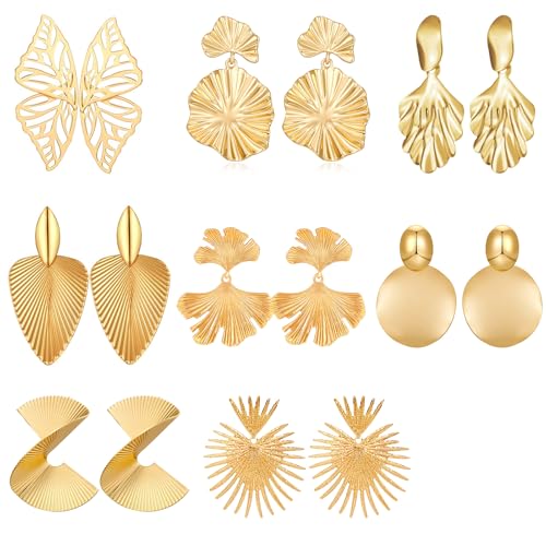 8 Paar Goldene Statement Ohrstecker FüR Frauen, Geometrische üBertriebene Ohrstecker, Geometrische BläTter Ohrringe Piercing FüR Damen, Gold Set Ohrstecker, Schmuckgeschenke FüR Frauen Und MäDchen von GUSXPPD
